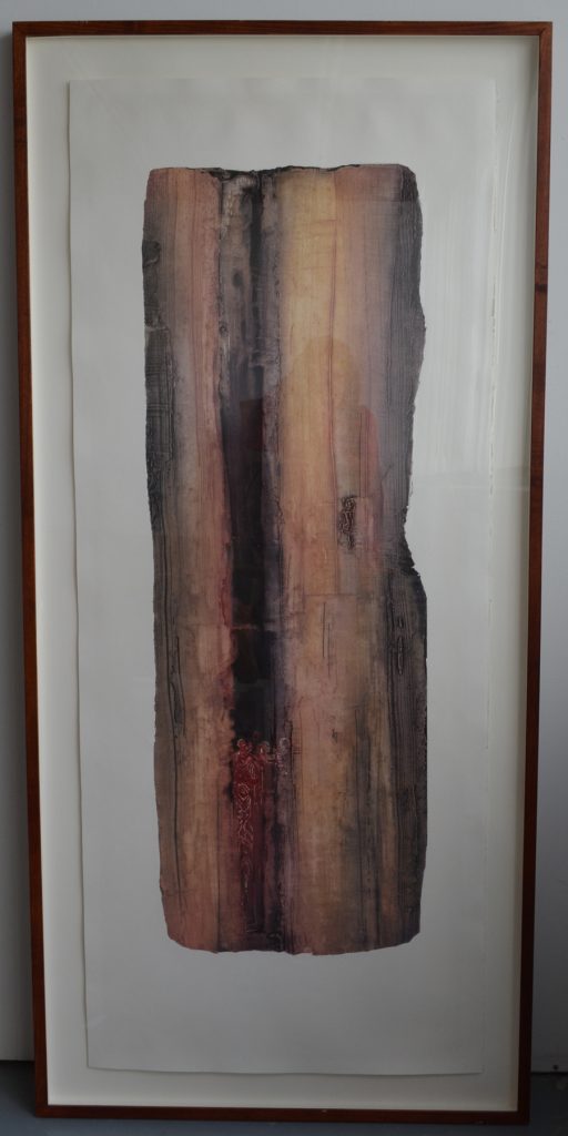 jT. Enfant au miroir, technique mixte imprimé et pastel à huile sur papier Arches, 1.62 x 54 cm, 1990-92, collection privé